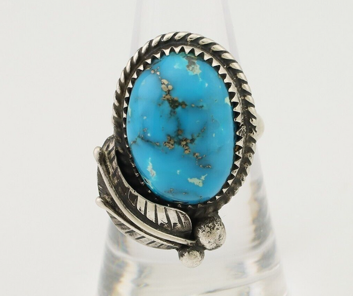 Navajo Ring 925 Silver Kingman Turquoise Native American Artist C.80's