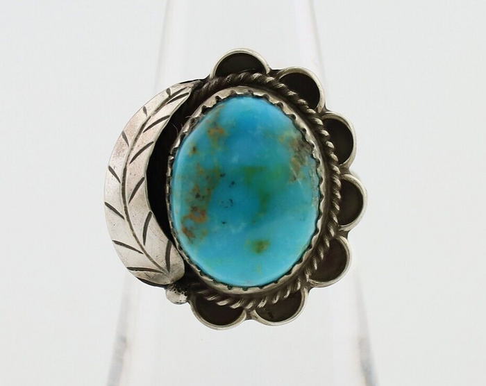 Navajo Ring 925 Silver Kingman Turquoise Native American Artist C.80's