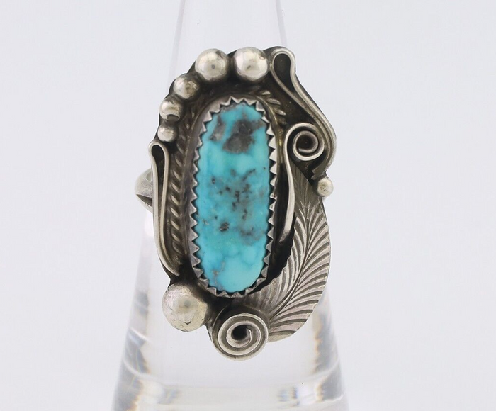 Navajo Ring 925 Silver Kingman Turquoise Native American Artist C.80's