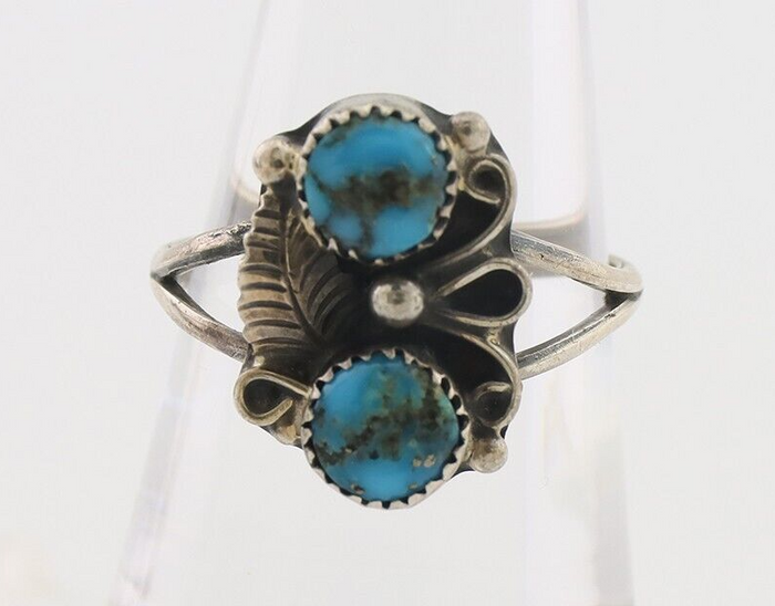 Navajo Ring 925 Silver Kingman Turquoise Native American Artist C.80's