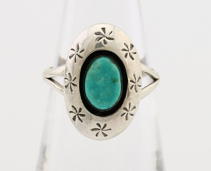 Navajo Ring 925 Silver Kingman Turquoise Native American Artist C.80's