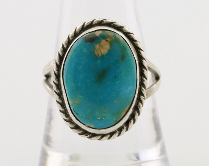 Navajo Ring 925 Silver Kingman Turquoise Native American Artist C.80's