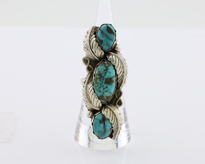 Navajo Ring 925 Silver Kingman Turquoise Native American Artist C.80's