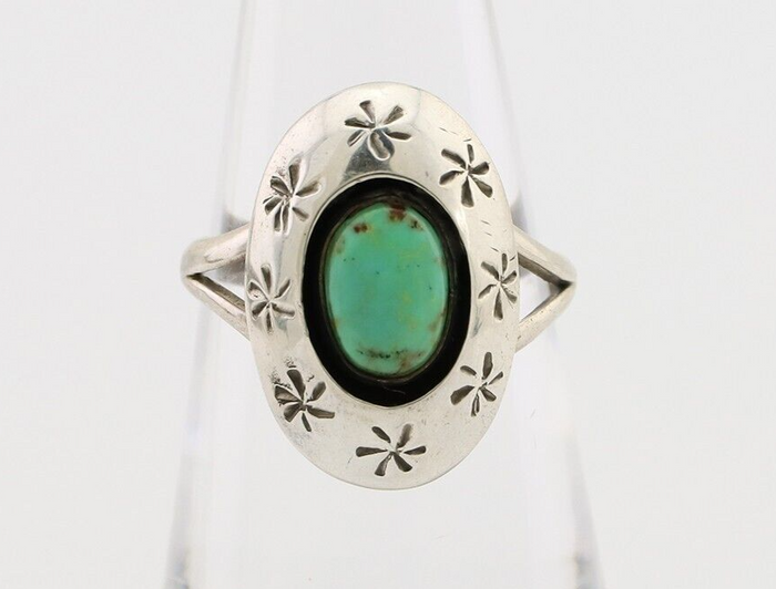 Navajo Ring 925 Silver Kingman Turquoise Native American Artist C.80's