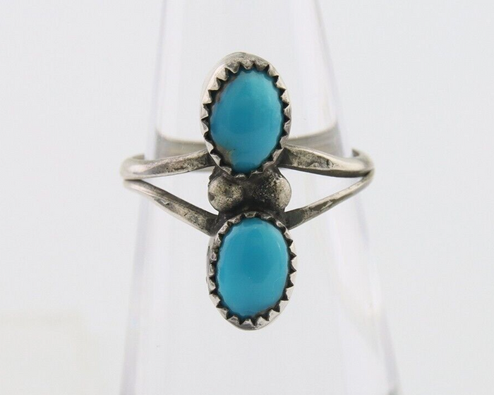 Navajo Ring 925 Silver Kingman Turquoise Native American Artist C.80's
