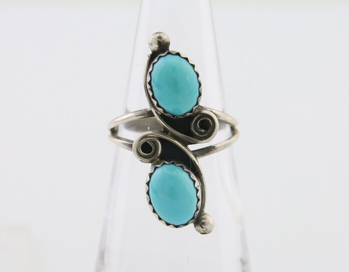Navajo Ring 925 Silver Kingman Turquoise Native American Artist C.80's