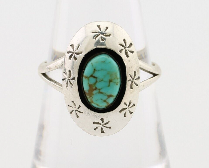 Navajo Ring 925 Silver Kingman Turquoise Native American Artist C.80's