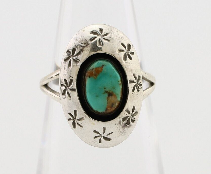 Navajo Ring 925 Silver Kingman Turquoise Native American Artist C.80's