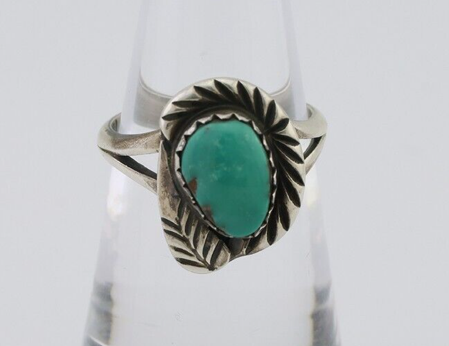 Navajo Ring 925 Silver Kingman Turquoise Native American Artist C.80's