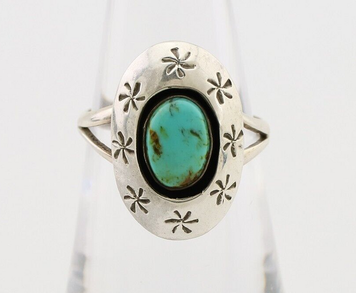 Navajo Ring 925 Silver Kingman Turquoise Native American Artist C.80's
