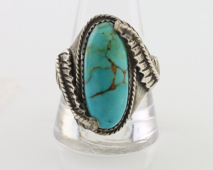 Navajo Ring 925 Silver Kingman Turquoise Native American Artist C.80's