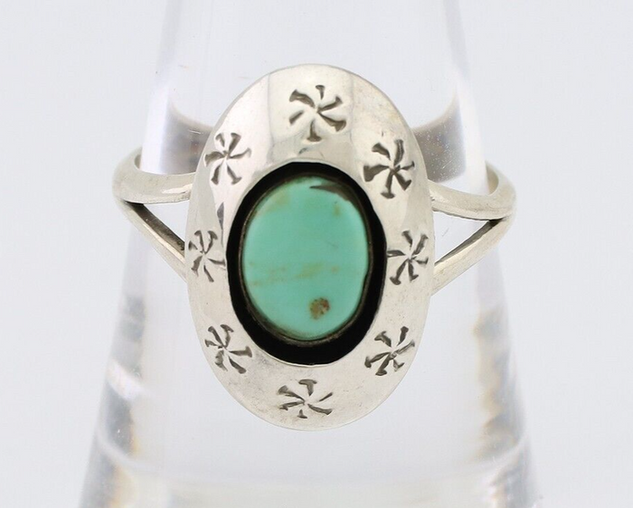 Navajo Ring 925 Silver Kingman Turquoise Native American Artist C.80's
