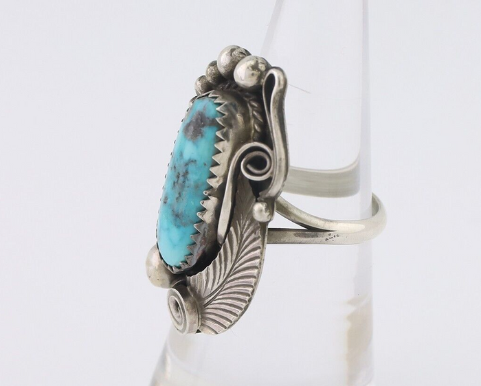 Navajo Ring 925 Silver Kingman Turquoise Native American Artist C.80's