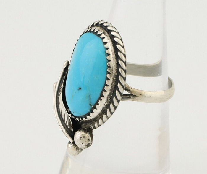 Navajo Ring 925 Silver Kingman Turquoise Native American Artist C.80's