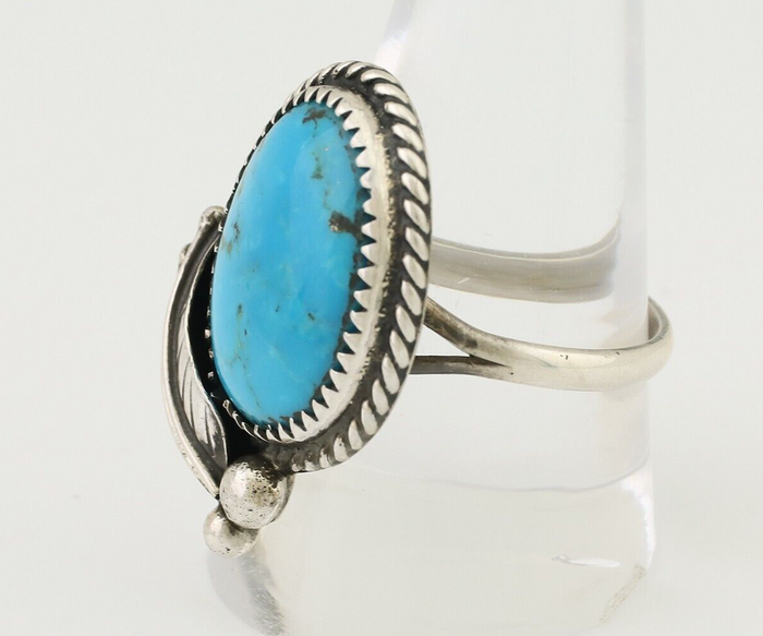 Navajo Ring 925 Silver Kingman Turquoise Native American Artist C.80's
