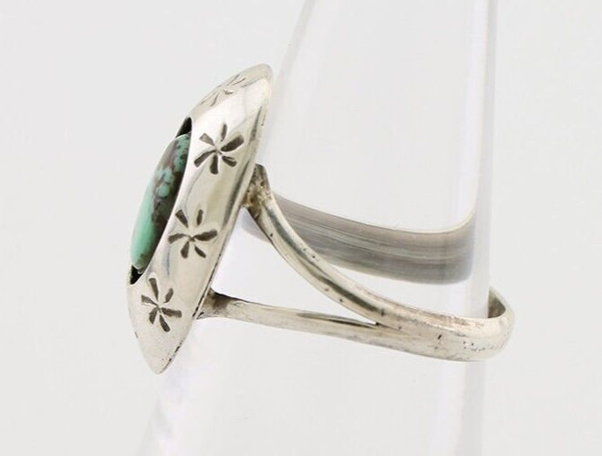 Navajo Ring 925 Silver Kingman Turquoise Native American Artist C.80's