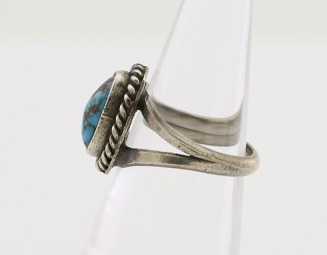 Navajo Ring 925 Silver Kingman Turquoise Native American Artist C.80's