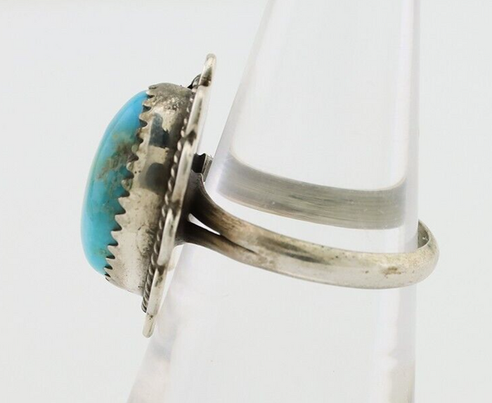Navajo Ring 925 Silver Kingman Turquoise Native American Artist C.80's