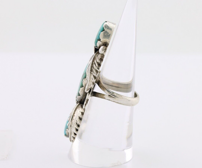 Navajo Ring 925 Silver Kingman Turquoise Native American Artist C.80's