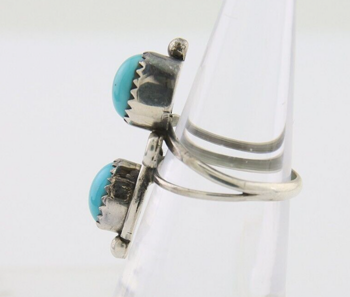 Navajo Ring 925 Silver Kingman Turquoise Native American Artist C.80's