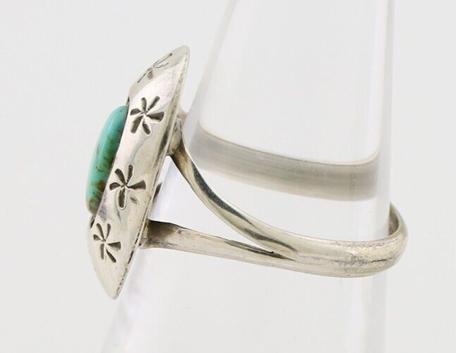 Navajo Ring 925 Silver Kingman Turquoise Native American Artist C.80's