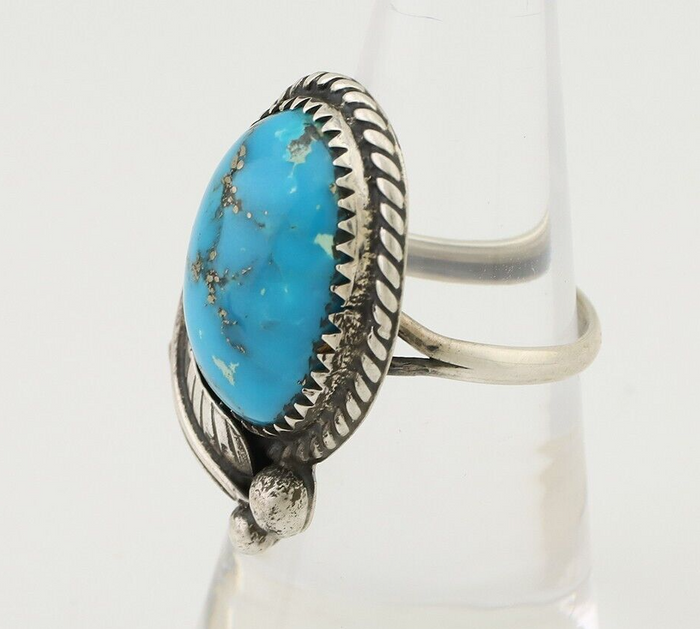 Navajo Ring 925 Silver Kingman Turquoise Native American Artist C.80's