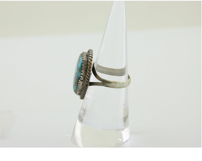 Navajo Ring 925 Silver Kingman Turquoise Native American Artist C.80's