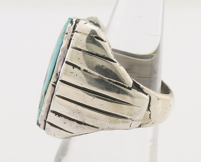 Navajo Ring 925 Silver Kingman Turquoise Native American Artist C.80's