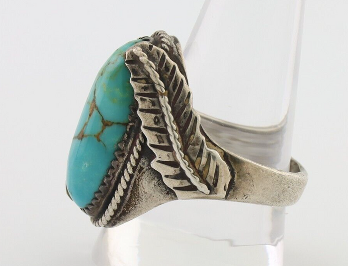 Navajo Ring 925 Silver Kingman Turquoise Native American Artist C.80's