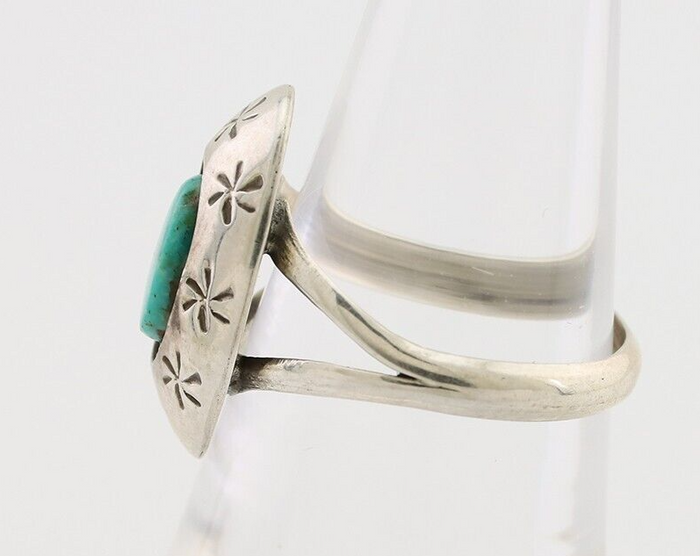 Navajo Ring 925 Silver Kingman Turquoise Native American Artist C.80's