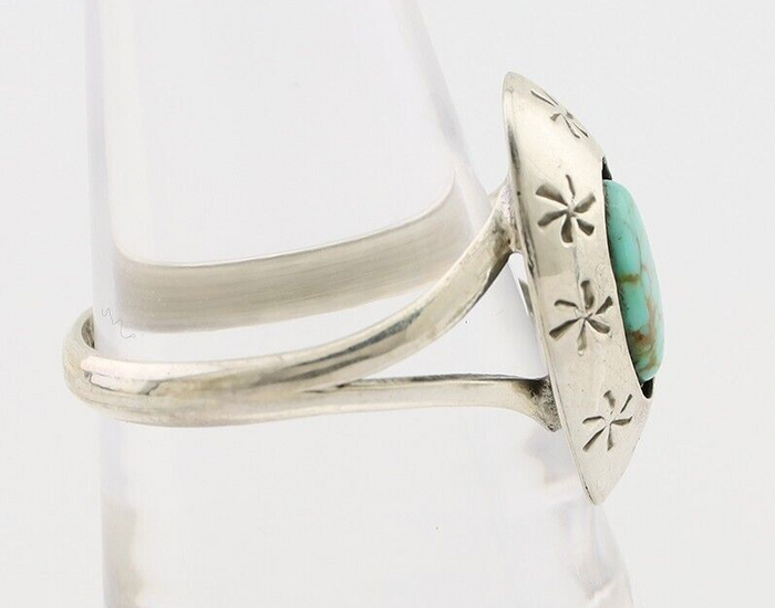 Navajo Ring 925 Silver Kingman Turquoise Native American Artist C.80's