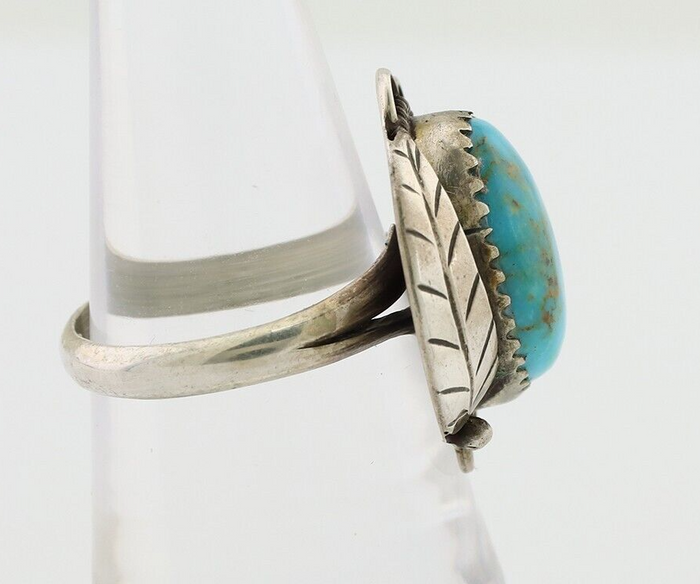 Navajo Ring 925 Silver Kingman Turquoise Native American Artist C.80's