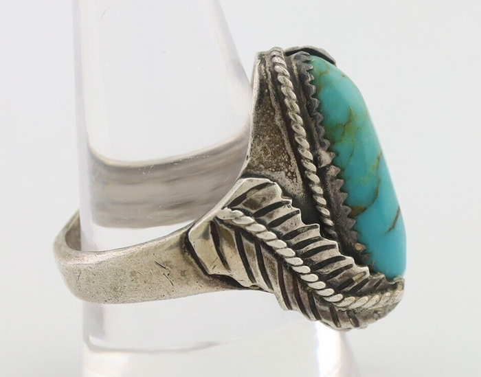 Navajo Ring 925 Silver Kingman Turquoise Native American Artist C.80's