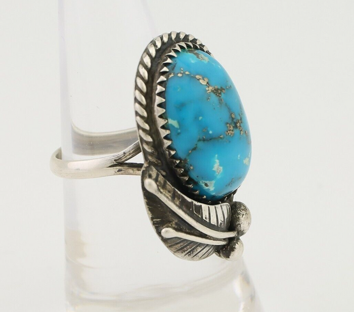 Navajo Ring 925 Silver Kingman Turquoise Native American Artist C.80's