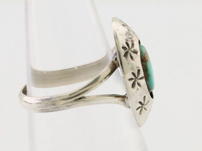 Navajo Ring 925 Silver Kingman Turquoise Native American Artist C.80's