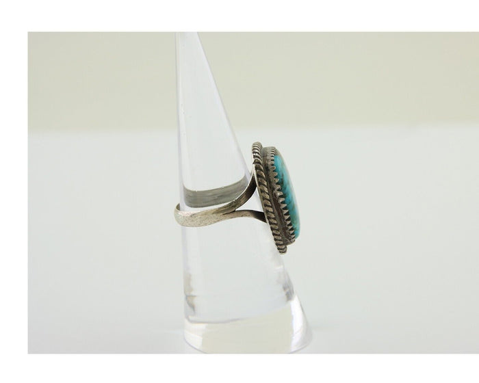 Navajo Ring 925 Silver Kingman Turquoise Native American Artist C.80's
