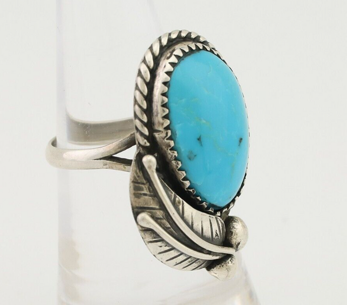 Navajo Ring 925 Silver Kingman Turquoise Native American Artist C.80's