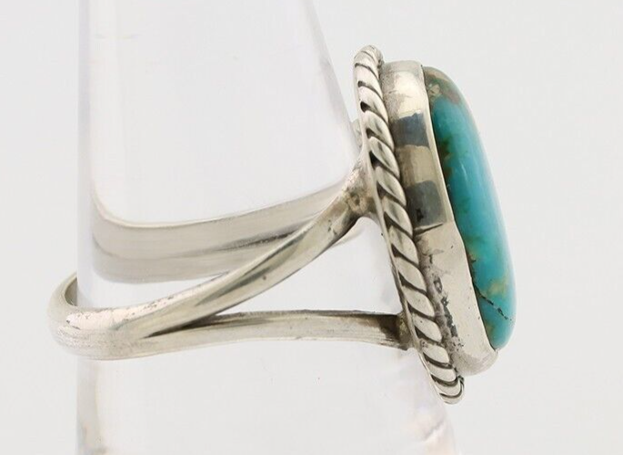 Navajo Ring 925 Silver Kingman Turquoise Native American Artist C.80's
