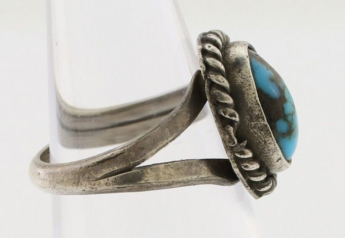 Navajo Ring 925 Silver Kingman Turquoise Native American Artist C.80's