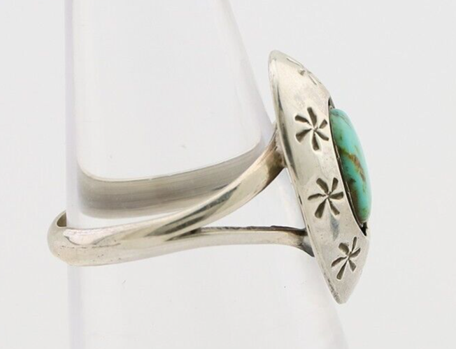 Navajo Ring 925 Silver Kingman Turquoise Native American Artist C.80's