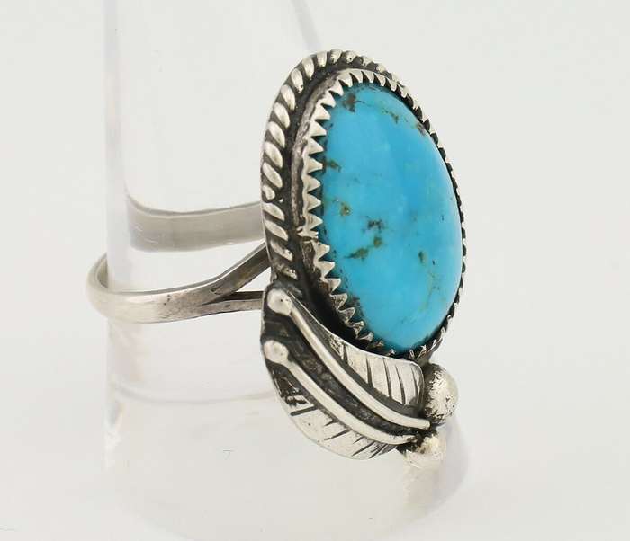 Navajo Ring 925 Silver Kingman Turquoise Native American Artist C.80's