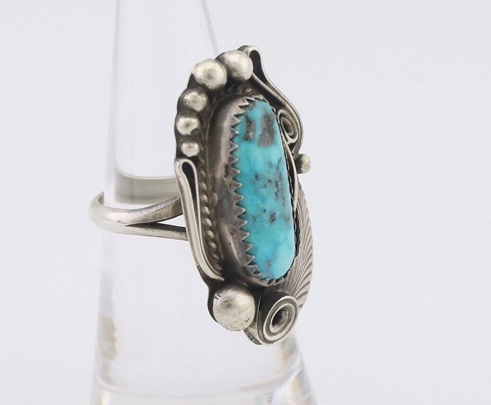 Navajo Ring 925 Silver Kingman Turquoise Native American Artist C.80's