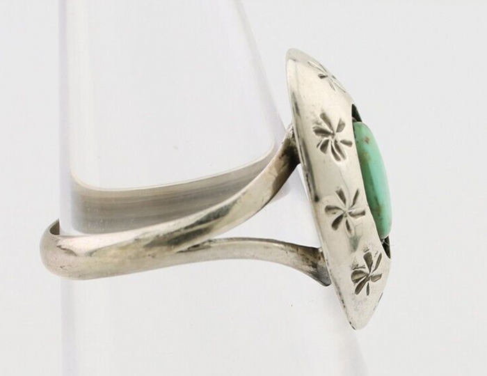 Navajo Ring 925 Silver Kingman Turquoise Native American Artist C.80's