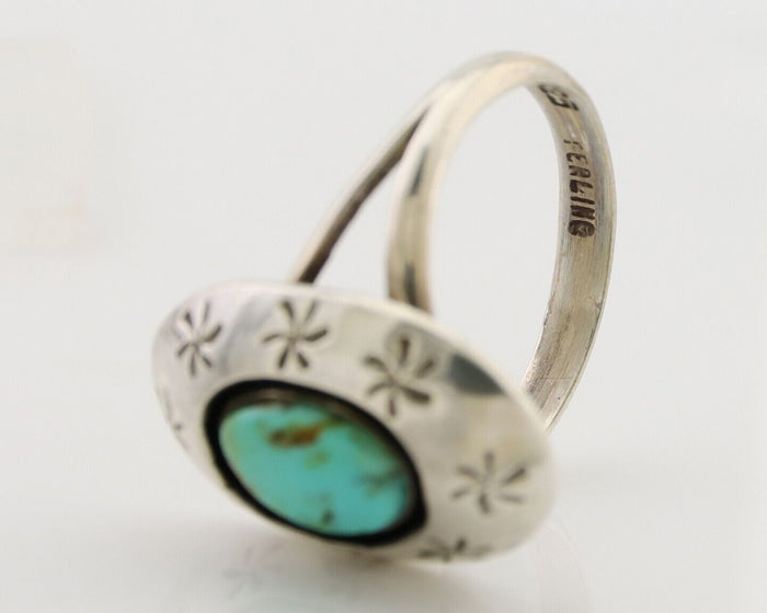 Navajo Ring 925 Silver Kingman Turquoise Native American Artist C.80's