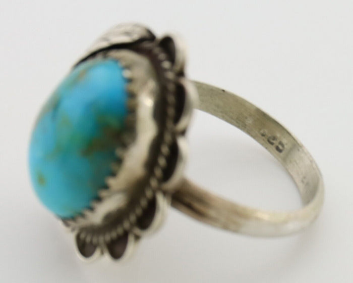 Navajo Ring 925 Silver Kingman Turquoise Native American Artist C.80's