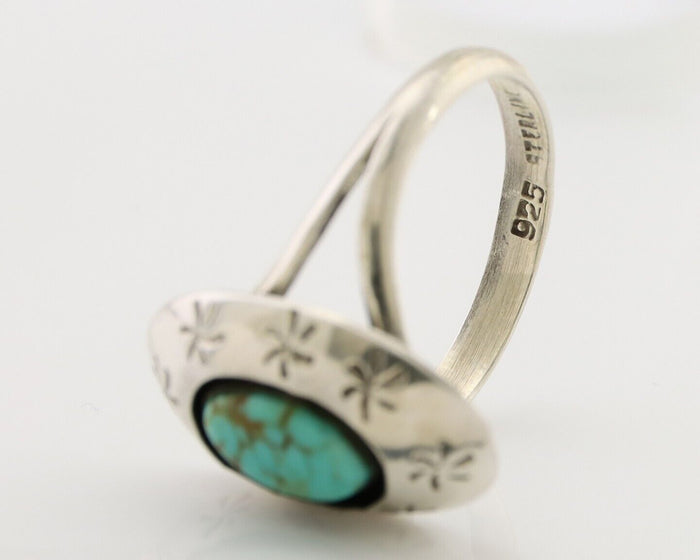 Navajo Ring 925 Silver Kingman Turquoise Native American Artist C.80's