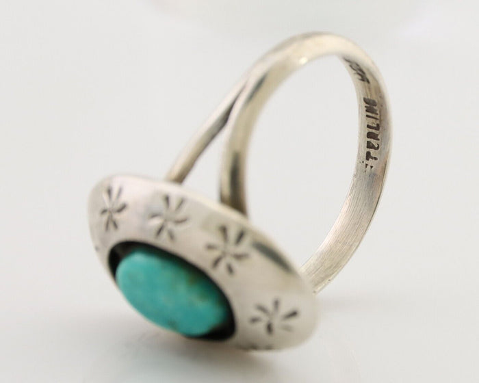 Navajo Ring 925 Silver Kingman Turquoise Native American Artist C.80's