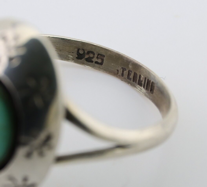 Navajo Ring 925 Silver Kingman Turquoise Native American Artist C.80's