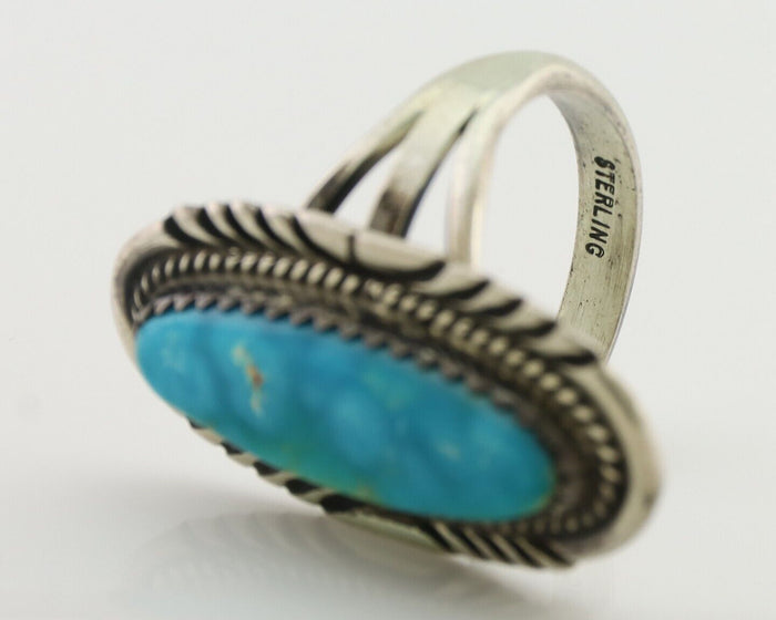 Navajo Ring 925 Silver Kingman Turquoise Native American Artist C.80's