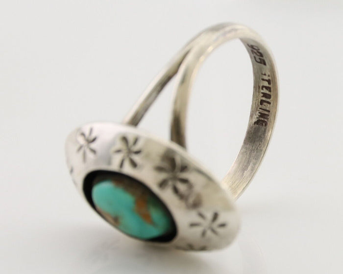 Navajo Ring 925 Silver Kingman Turquoise Native American Artist C.80's